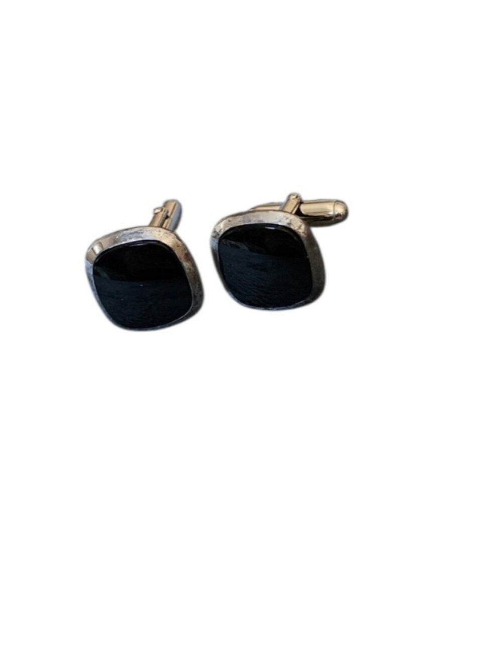 Vintage Estate Sterling ANSON Black Onyx Center Stone Square Dress Cufflinks